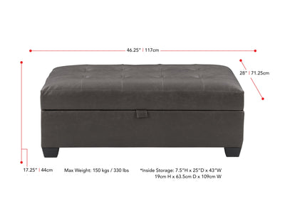 dark grey Tufted Ottoman with Storage Antonio Collection measurements diagram by CorLiving#color_antonio-dark-grey