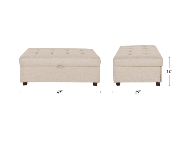 beige Large Storage Ottoman Collection measurements diagram by CorLiving