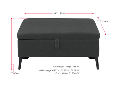 black Mid-Century Modern Ottoman Linden Collection measurements diagram by CorLiving#color_linden-black