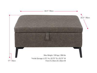 grey Mid-Century Modern Ottoman Linden Collection measurements diagram by CorLiving#color_linden-grey