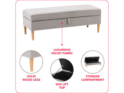 light grey Velvet Storage Bench Perry Collection infographic by CorLiving#color_perry-light-grey
