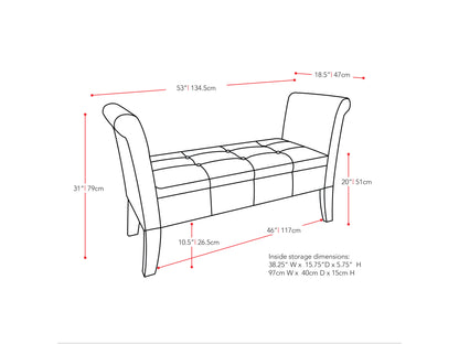 Elegant wooden storage bench with arms, featuring a rich dark brown finish, cushioned seat, and slatted backrest. Perfect for entryways or living rooms, offering both seating and storage solutions.