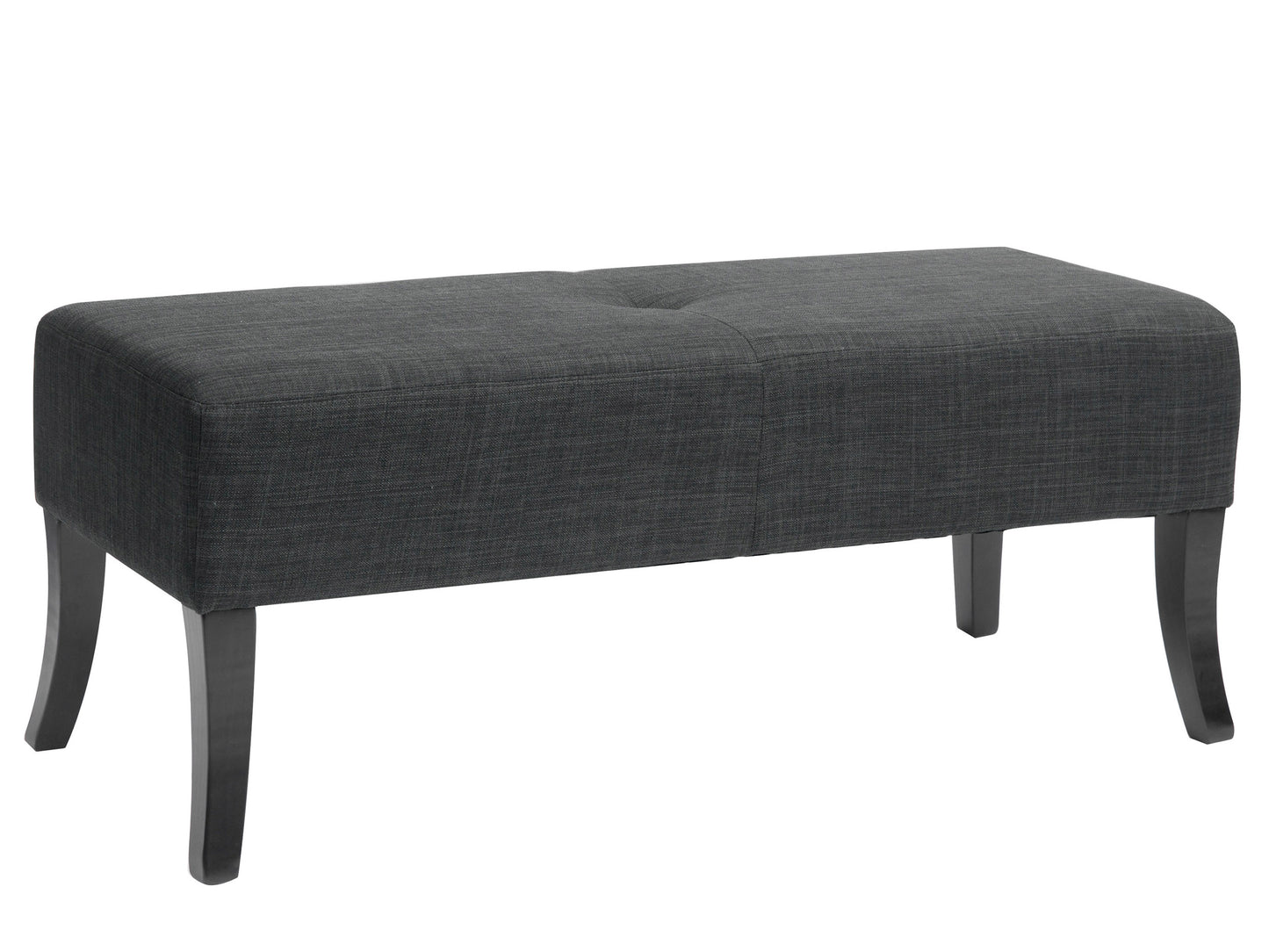 Modern upholstered bench with beige fabric, sleek wooden legs, and elegant tufted cushioning; perfect for living rooms, bedrooms, or entryways.