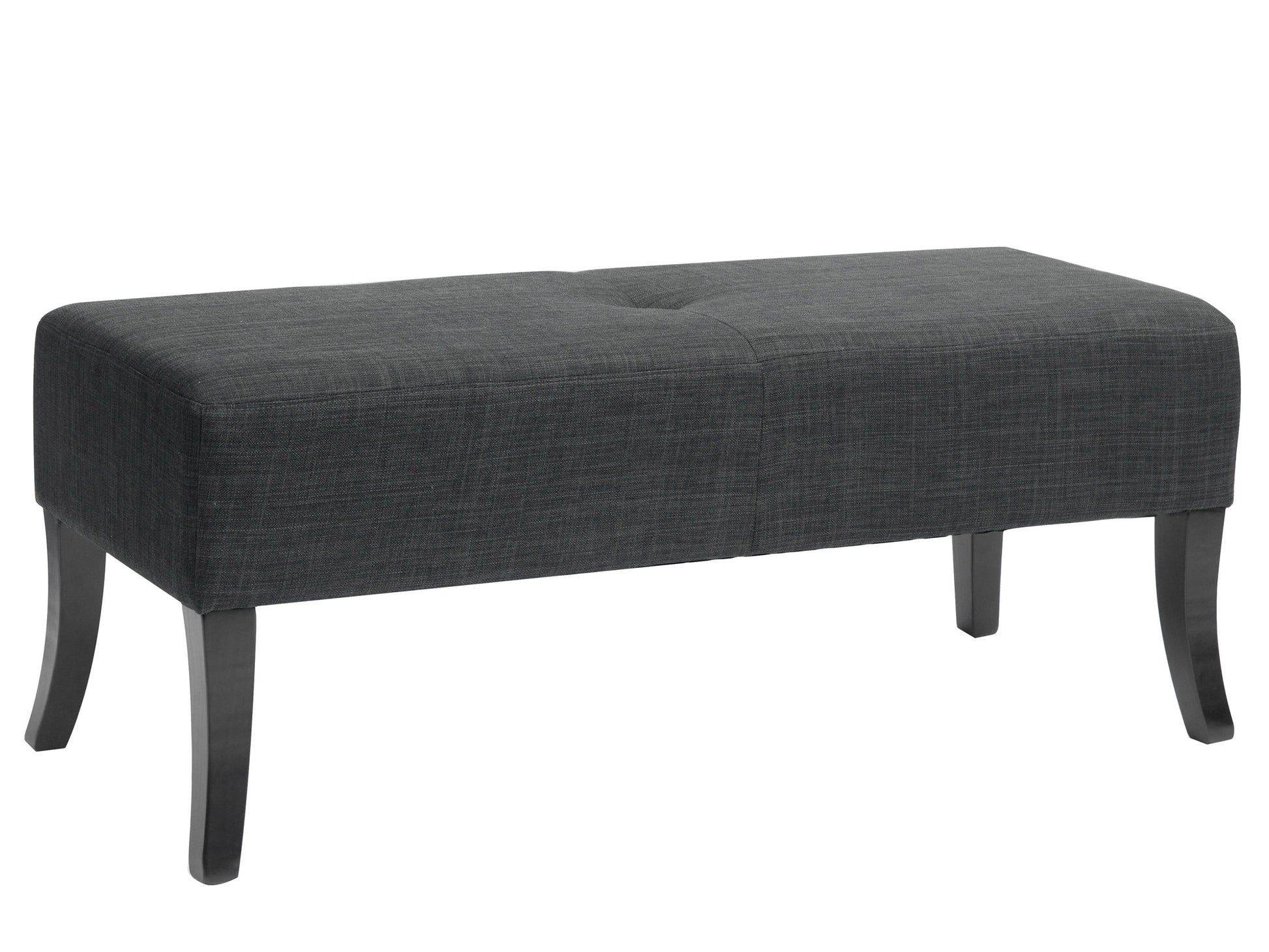 Modern upholstered bench with beige fabric, sleek wooden legs, and elegant tufted cushioning; perfect for living rooms, bedrooms, or entryways.