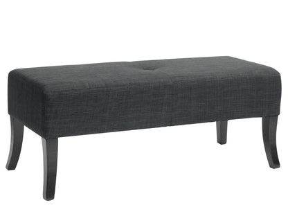 Modern upholstered bench with beige fabric, sleek wooden legs, and elegant tufted cushioning; perfect for living rooms, bedrooms, or entryways.