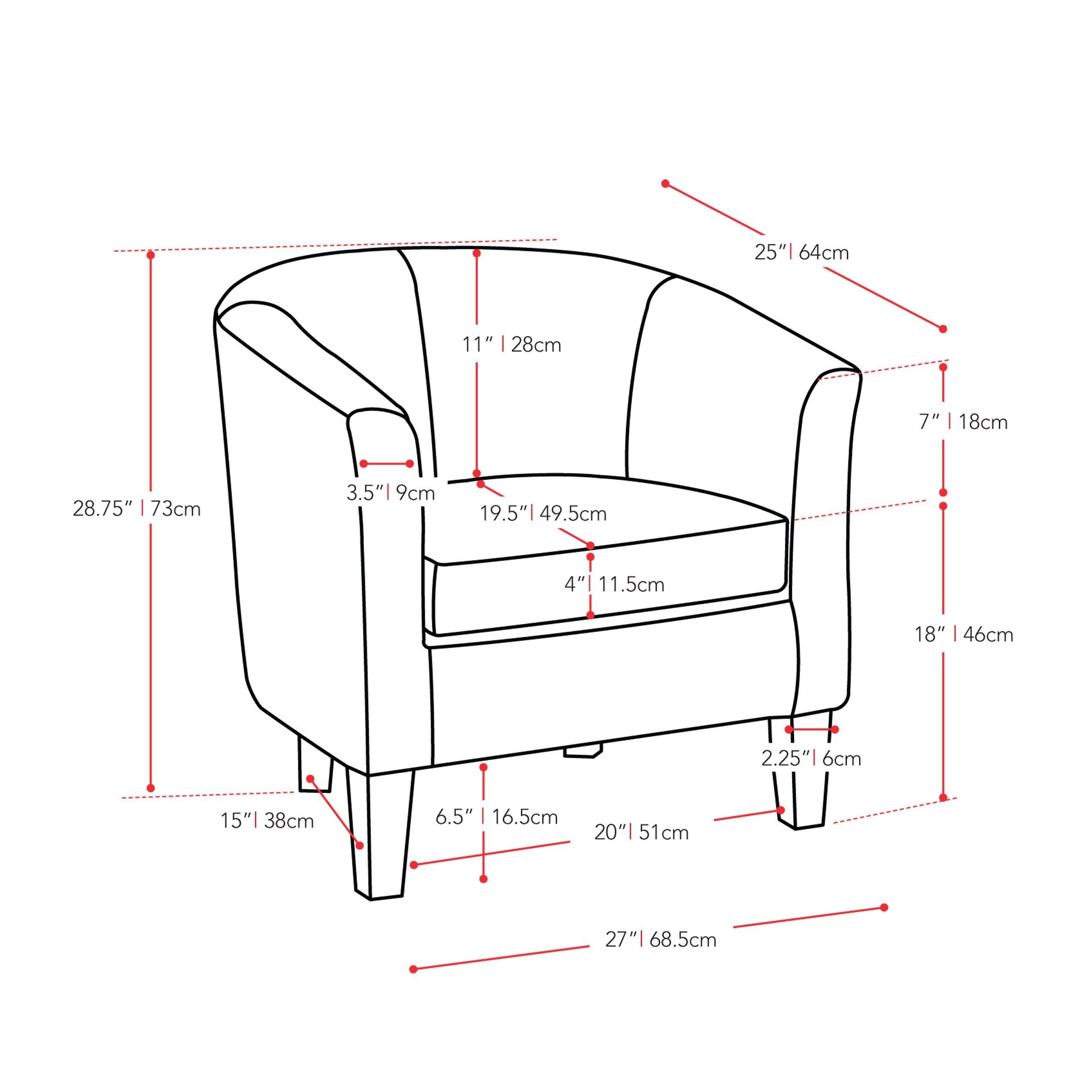 black Leather Barrel Chair Sasha Collection measurements diagram by CorLiving#color_black