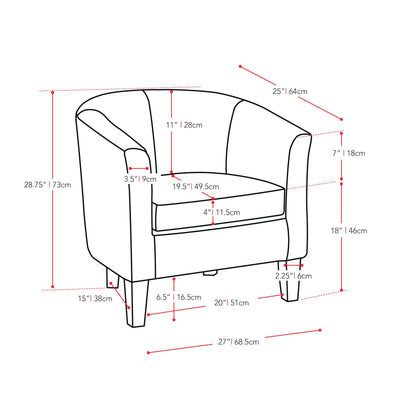 white Leather Barrel Chair Sasha Collection measurements diagram by CorLiving#color_white