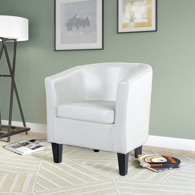 white Leather Barrel Chair Sasha Collection lifestyle scene by CorLiving#color_white
