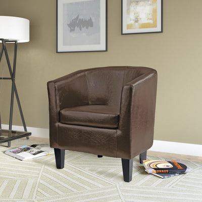 dark brown Leather Barrel Chair Sasha Collection lifestyle scene by CorLiving#color_dark-brown