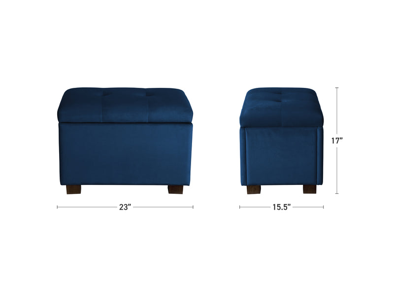 blue Velvet Ottoman with Storage Asha Collection measurements diagram by CorLiving