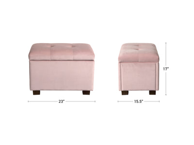 pink Velvet Ottoman with Storage Asha Collection measurements diagram by CorLiving#color_asha-pink