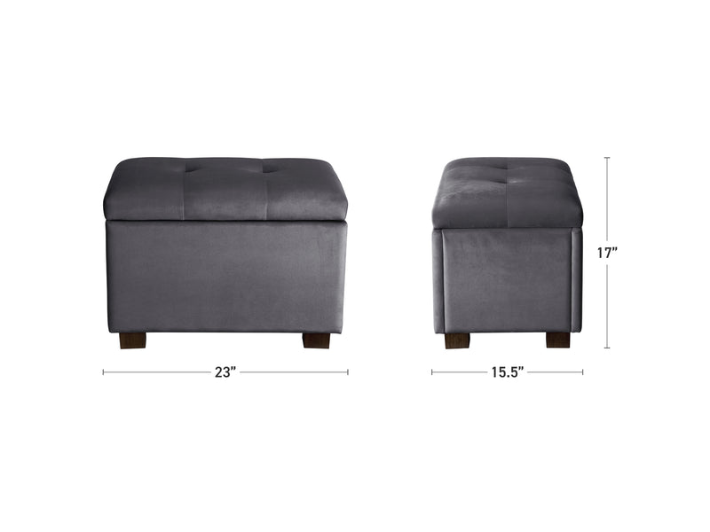 grey Velvet Ottoman with Storage Asha Collection measurements diagram by CorLiving