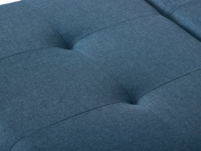 Gray double storage ottoman with tufted lid, wooden legs, and soft fabric upholstery; spacious interior storage for blankets, pillows, or other items. Ideal for living rooms or bedrooms.