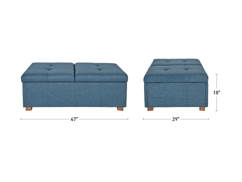 blue Double Storage Ottoman Bench Yves Collection measurements diagram by CorLiving