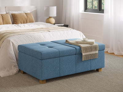 blue Double Storage Ottoman Bench Yves Collection lifestyle scene by CorLiving#color_yves-prussian-blue