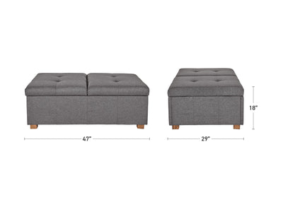 silver brown Double Storage Ottoman Bench Yves Collection measurements diagram by CorLiving#color_yves-silver-brown