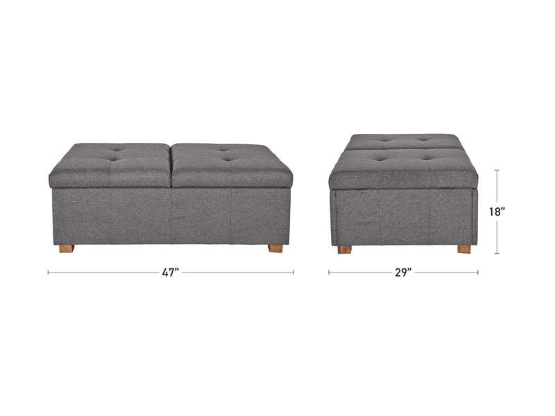 silver brown Double Storage Ottoman Bench Yves Collection measurements diagram by CorLiving