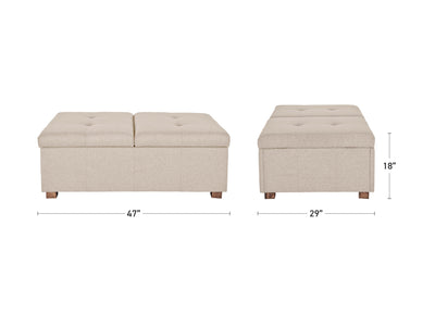 beige Double Storage Ottoman Bench Yves Collection measurements diagram by CorLiving#color_yves-beige