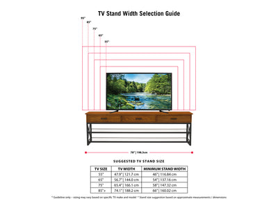 cherry brown TV Bench for TVs up to 95" Houston Collection infographic by CorLiving#color_cherry-brown