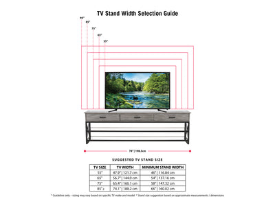 whitewash grey TV Bench for TVs up to 95" Houston Collection measurements diagram by CorLiving#color_whitewash-grey
