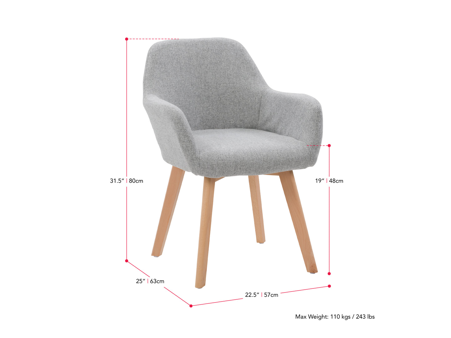 Set of 2 grey dining chairs with cushioned seats and wooden legs, featuring a contemporary design and textured fabric upholstery, perfect for modern dining rooms.