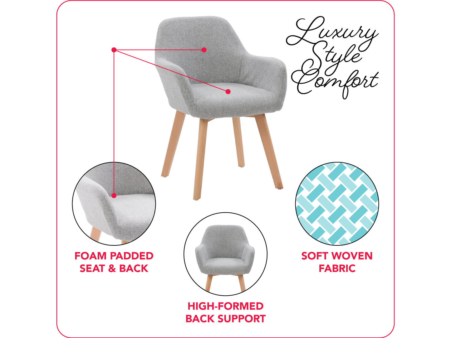 Set of 2 grey dining chairs with padded seats, wooden legs, and a sleek, modern design. Ideal for contemporary dining rooms, these chairs feature comfortable cushions and a durable, stylish finish.