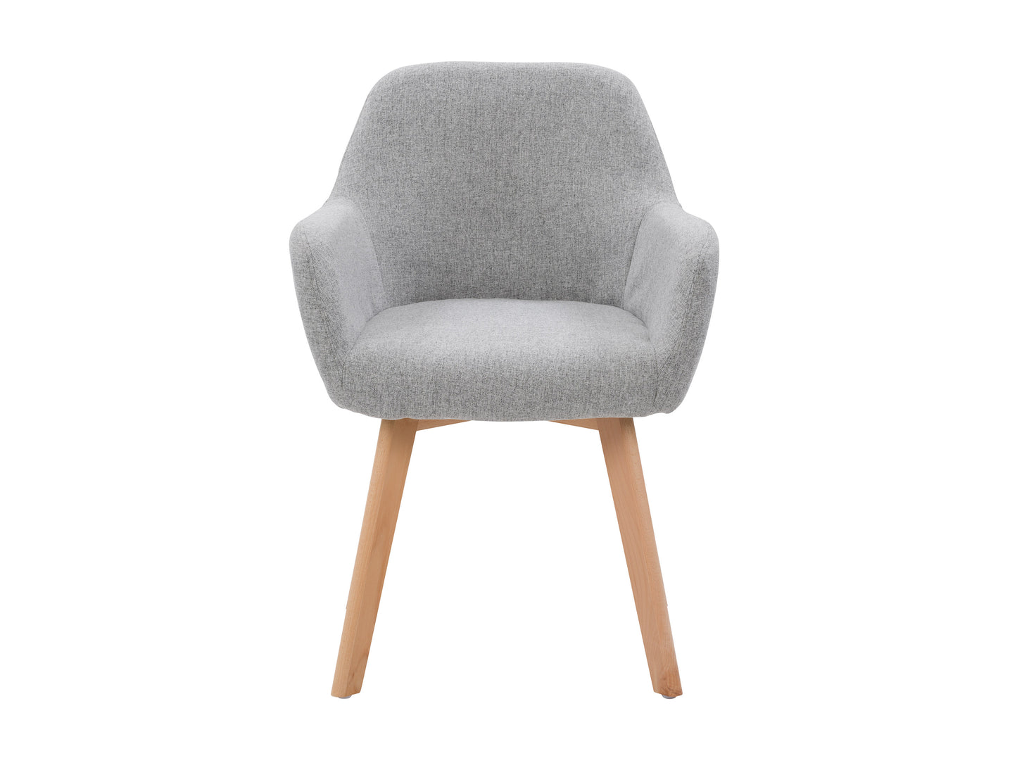 Set of two grey dining chairs with cushioned seats, sleek wooden legs, and a modern design. Ideal for contemporary dining spaces, these chairs offer comfort and style with their minimalist aesthetic and durable construction.