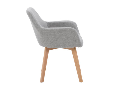 Grey dining chairs set of 2, featuring sleek metal legs, cushioned seats, and high backs with a textured fabric finish. Ideal for modern dining rooms, providing comfort and style with a contemporary design.
