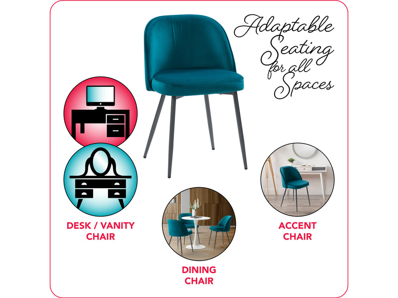 teal Velvet Side Chair Ayla Collection infographic by CorLiving