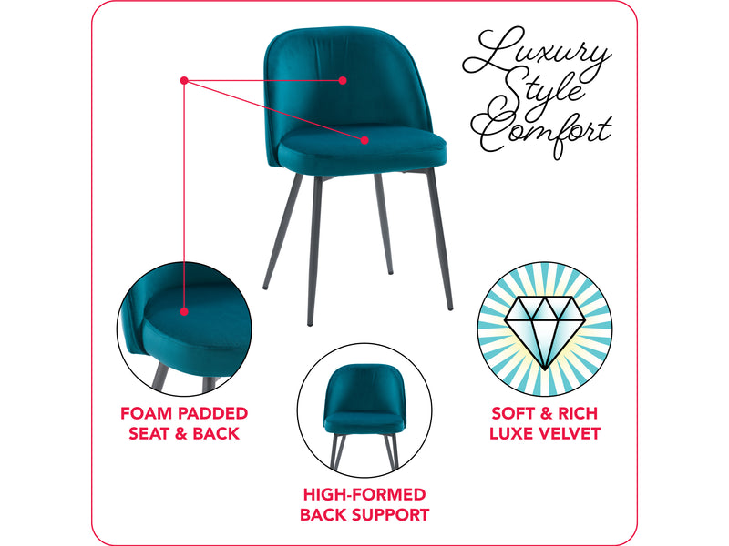 teal Velvet Side Chair Ayla Collection infographic by CorLiving