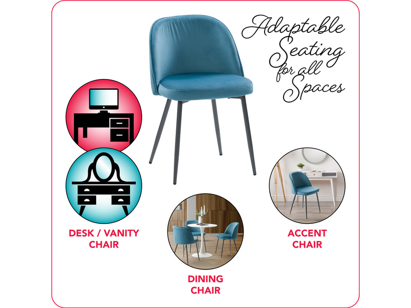 blue Velvet Side Chair Ayla Collection infographic by CorLiving