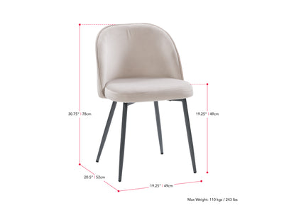 greige Velvet Side Chair Ayla Collection measurements diagram by CorLiving#color_greige