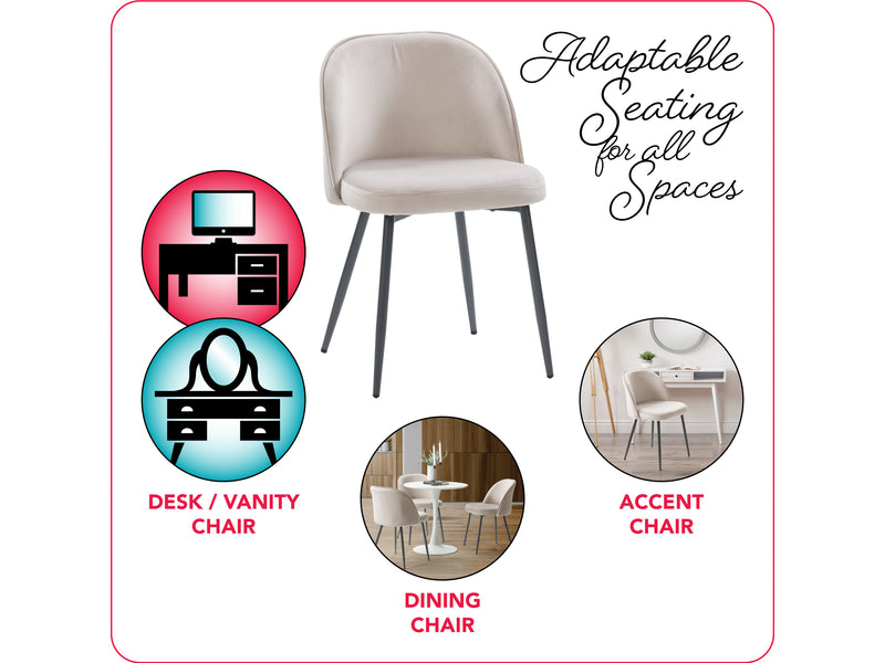 greige Velvet Side Chair Ayla Collection infographic by CorLiving