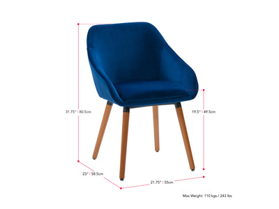 navy blue Velvet Dining Chairs, Set of 2 Alice Collection measurements diagram by CorLiving#color_navy-blue