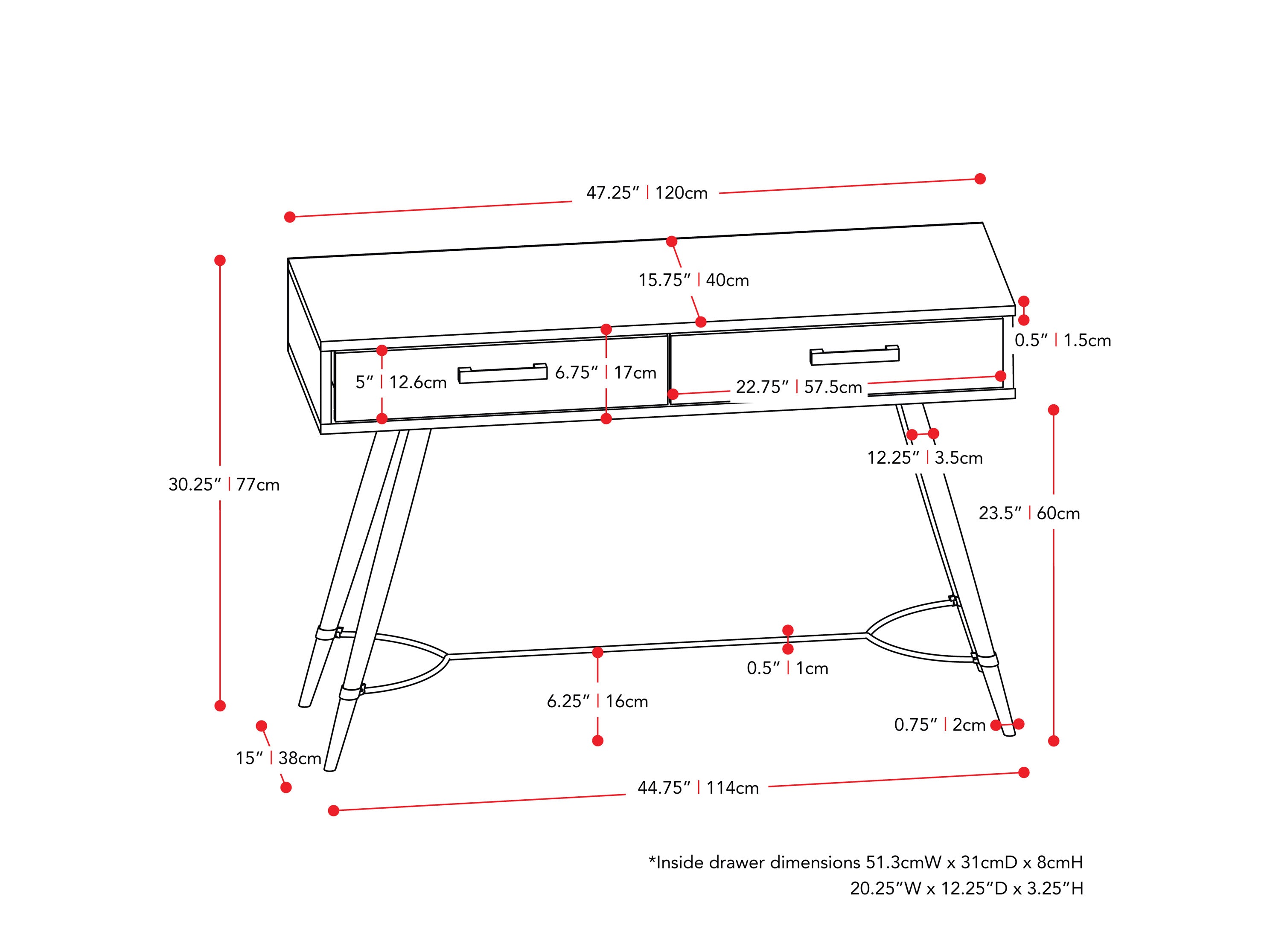 distressed warm beige white duotone White and Wood Desk Aurora Collection measurements diagram by CorLiving#color_distressed-warm-beige-white-duotone