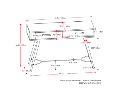 distressed warm beige white duotone White and Wood Desk Aurora Collection measurements diagram by CorLiving#color_distressed-warm-beige-white-duotone