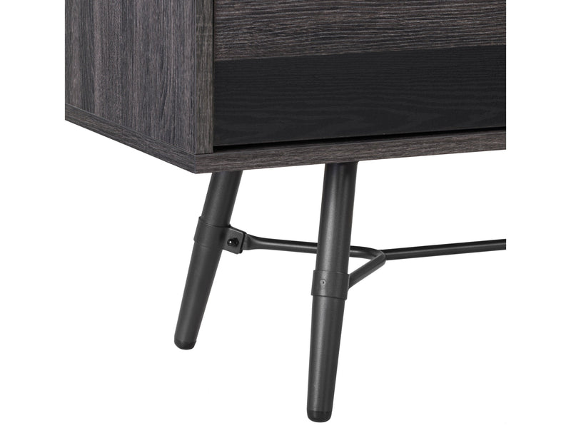 distressed carbon grey black duotone Mid Century Modern TV Stand for TVs up to 85" Aurora Collection detail image by CorLiving