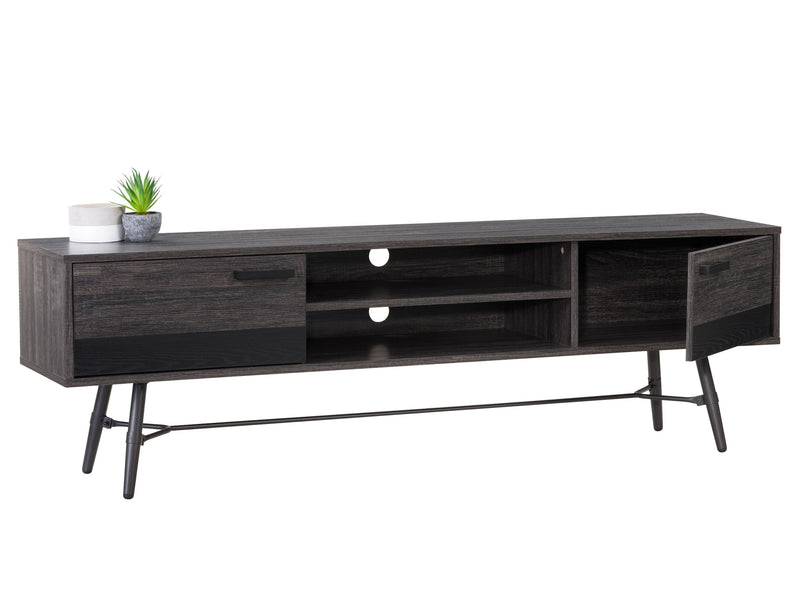 distressed carbon grey black duotone Mid Century Modern TV Stand for TVs up to 85" Aurora Collection product image by CorLiving
