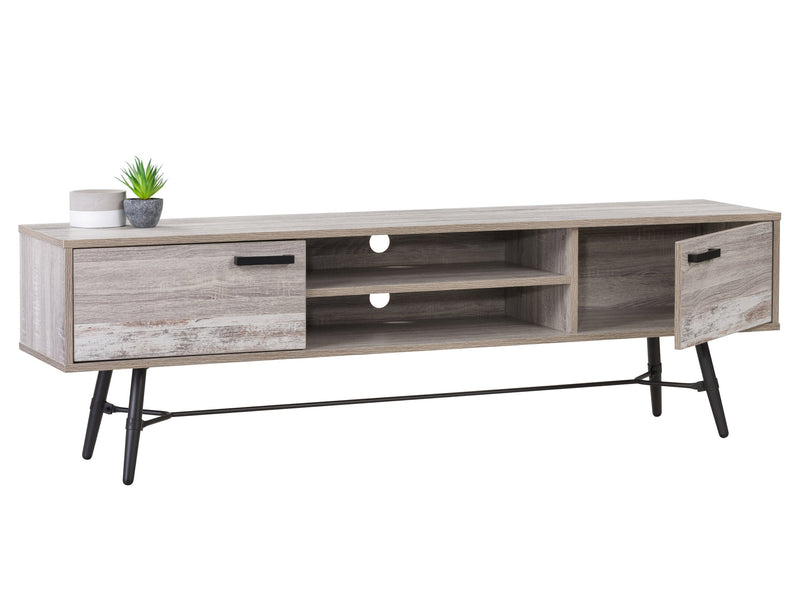 distressed light grey white duotone Mid Century Modern TV Stand for TVs up to 85" Aurora Collection product image by CorLiving