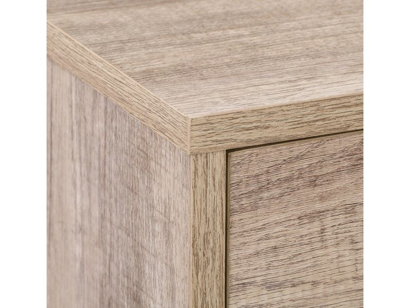 distressed warm beige white duotone Mid Century Modern TV Stand for TVs up to 85" Aurora Collection detail image by CorLiving