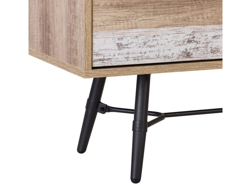 distressed warm beige white duotone Mid Century Modern TV Stand for TVs up to 85" Aurora Collection detail image by CorLiving