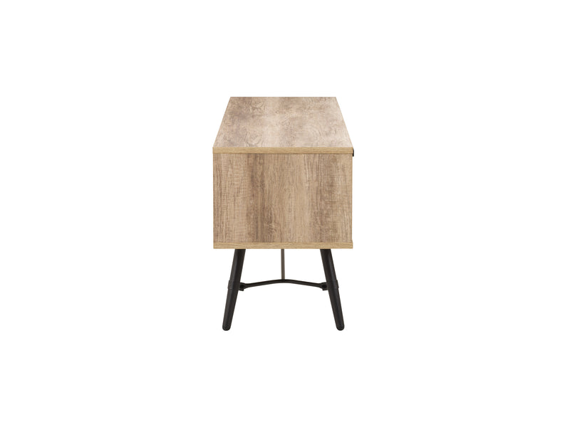 distressed warm beige white duotone Mid Century Modern TV Stand for TVs up to 85" Aurora Collection product image by CorLiving
