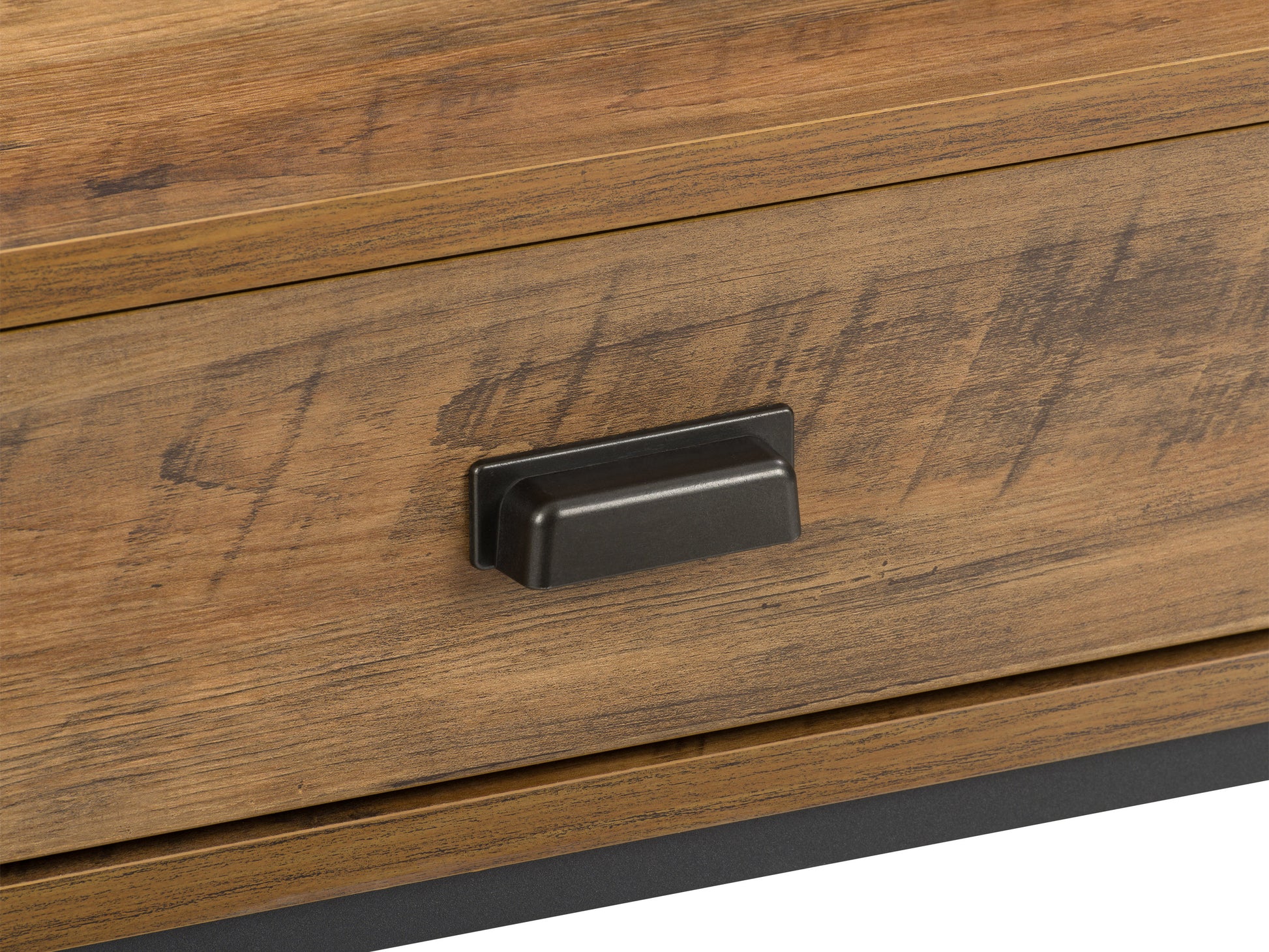 Rustic farmhouse lift top coffee table with a distressed white finish, natural wood top, and black metal hardware. Features include storage compartments and a lift-top mechanism for added functionality.