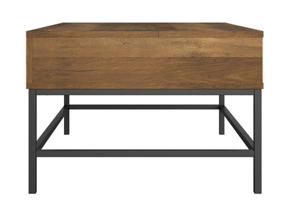Rustic farmhouse lift top coffee table with a distressed white finish, natural wood top, and storage drawers. Ideal for living rooms, this versatile piece combines vintage charm with modern functionality.