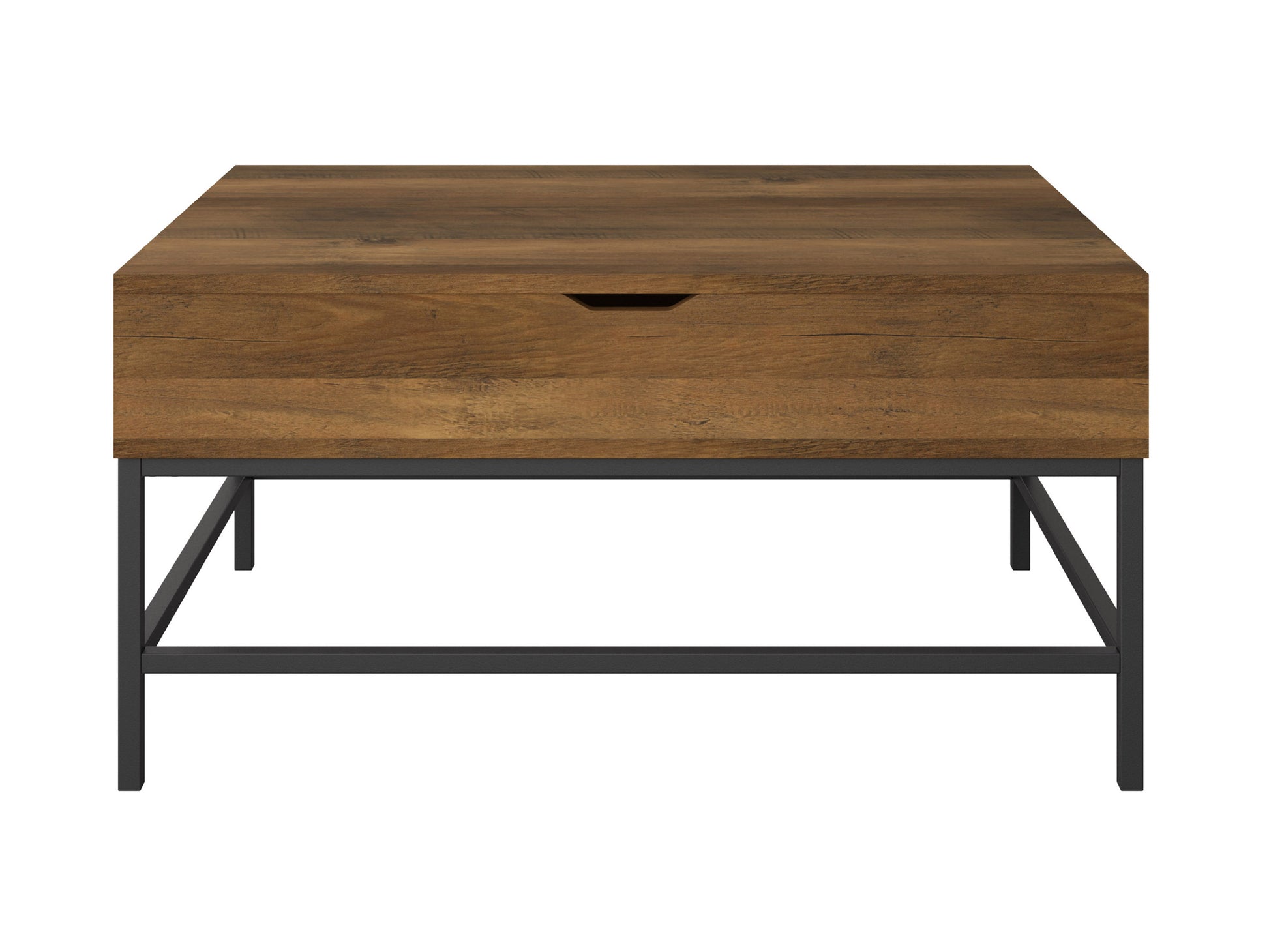 Rustic farmhouse lift top coffee table with a distressed white base and natural wood top, featuring a spacious storage compartment and sturdy metal hinges, perfect for living room decor and functionality.