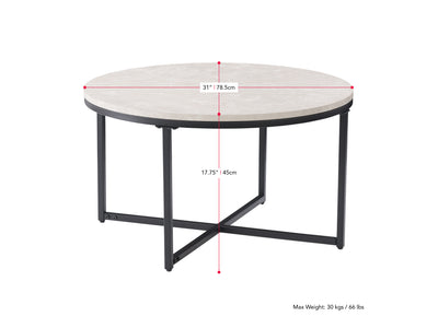 grey marble Wood Round Coffee Table Aria Collection measurements diagram by CorLiving#color_grey-marble