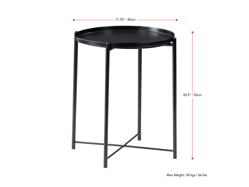 Black Metal Side Table Alana Collection measurements diagram by CorLiving