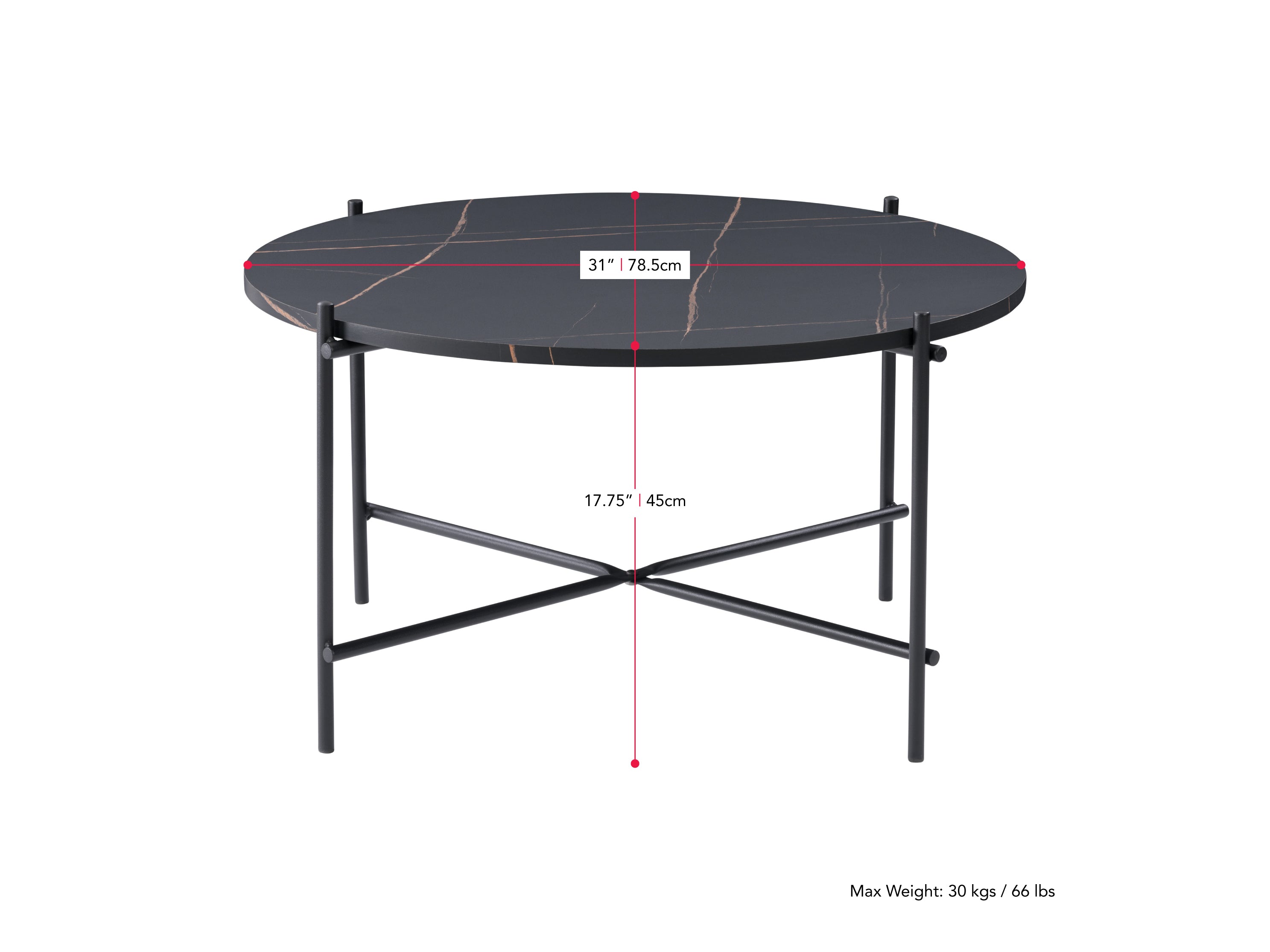 Black Round Coffee Table Adria Collection measurements diagram by CorLiving#color_black