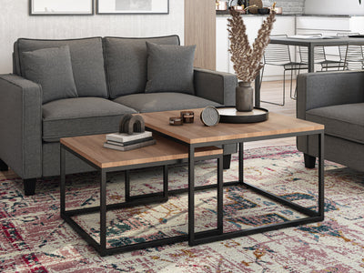 Square Nesting Tables Brown Wood Black Legs#color_fort-worth-brown-wood