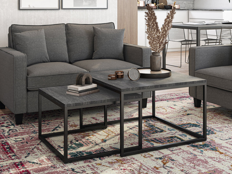 Square Nesting Coffee Tables Black Wood and Legs